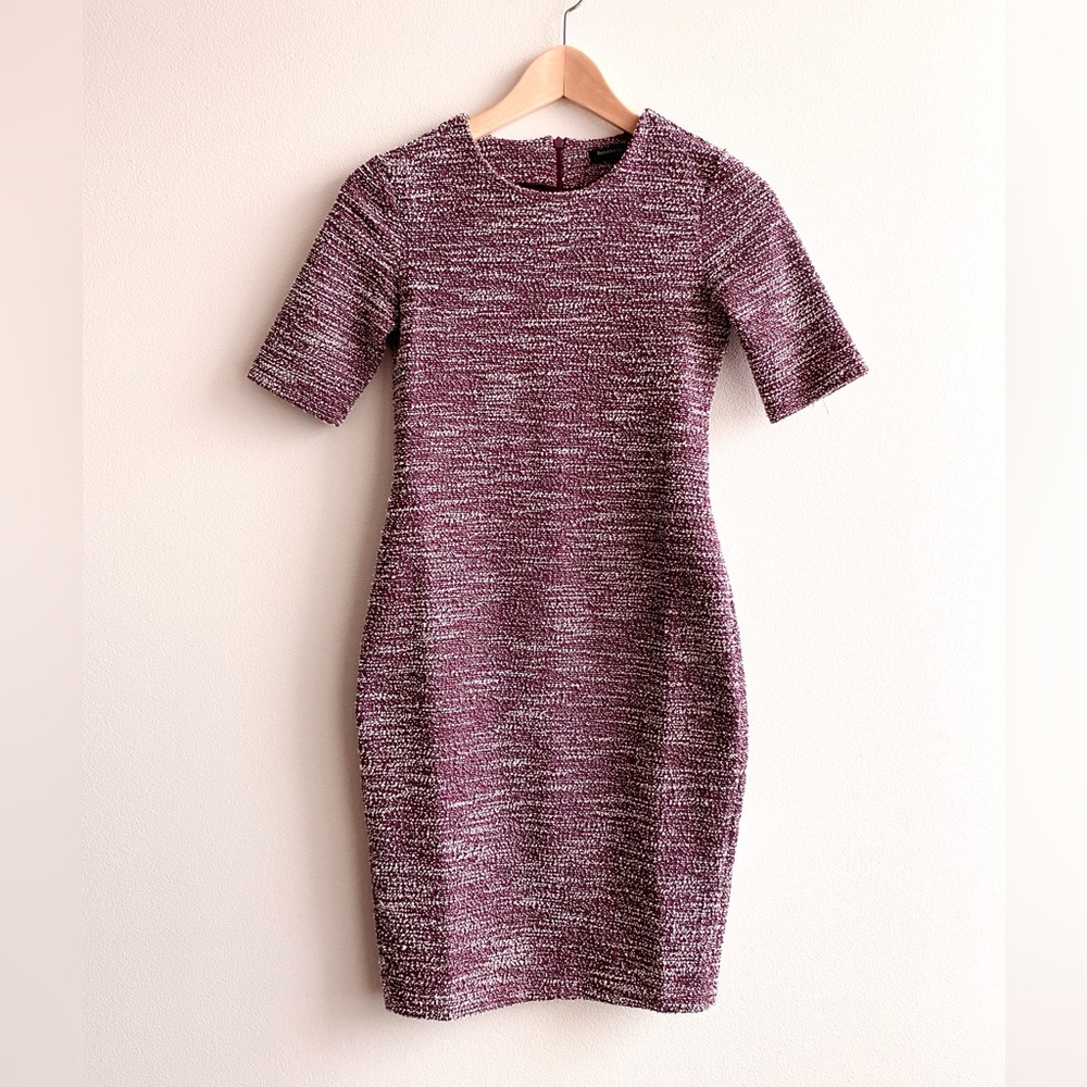 Burgundy Marled Fitted Midi Dress